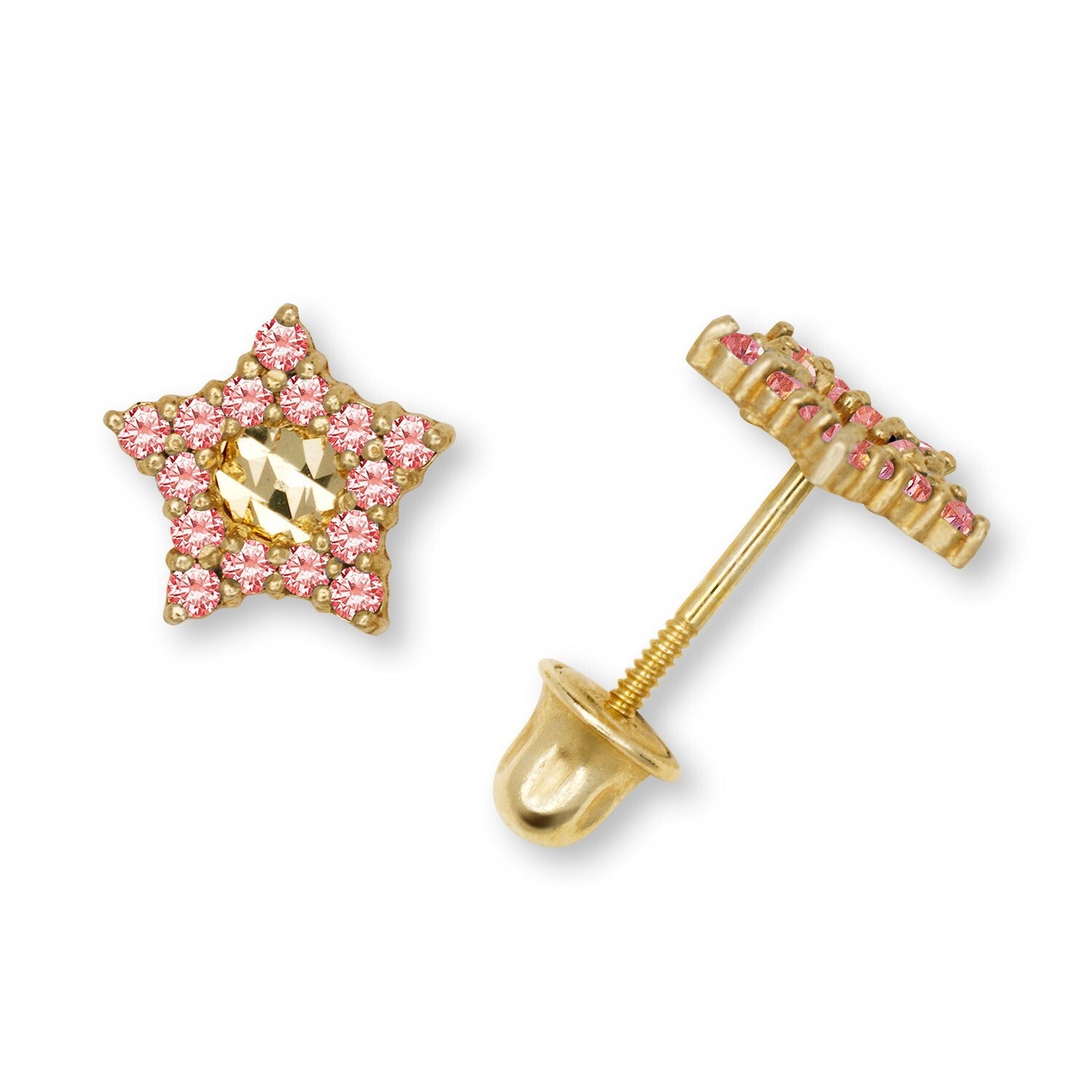 14K Yellow & White Gold Little Star CZ Earrings for Women