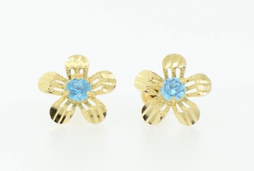 yellow gold 14k flower earrings cz stud back screw