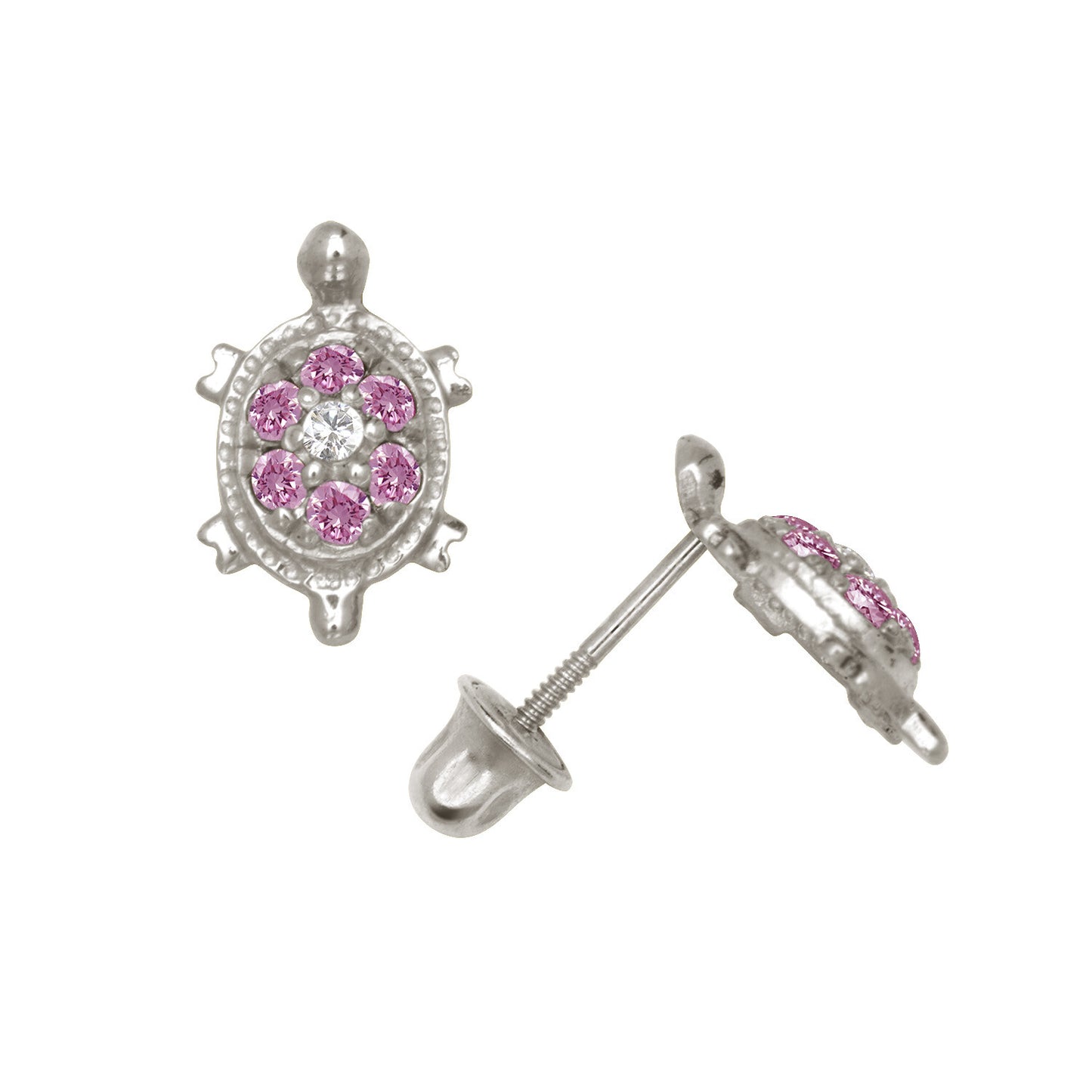 14k Yellow or White Gold Turtle CZ Stud Earrings