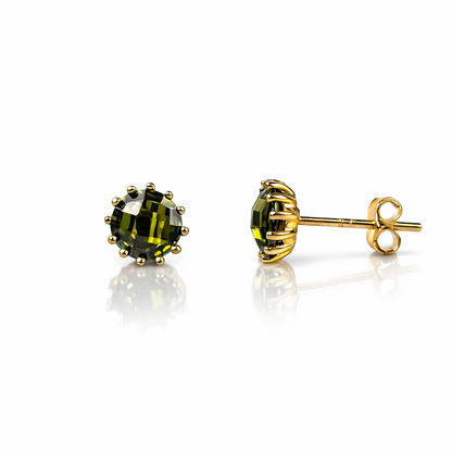 14k Solid Yellow Gold 6mm Round Birthstone Push Back Earrings