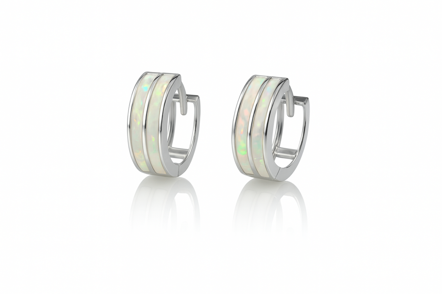 14k Yellow/White Gold Double Row White Opal Huggie Hoop Earrings
