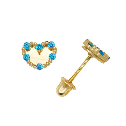 14K Yellow & White Gold Classic Heart Shaped CZ Stud Earrings for Women