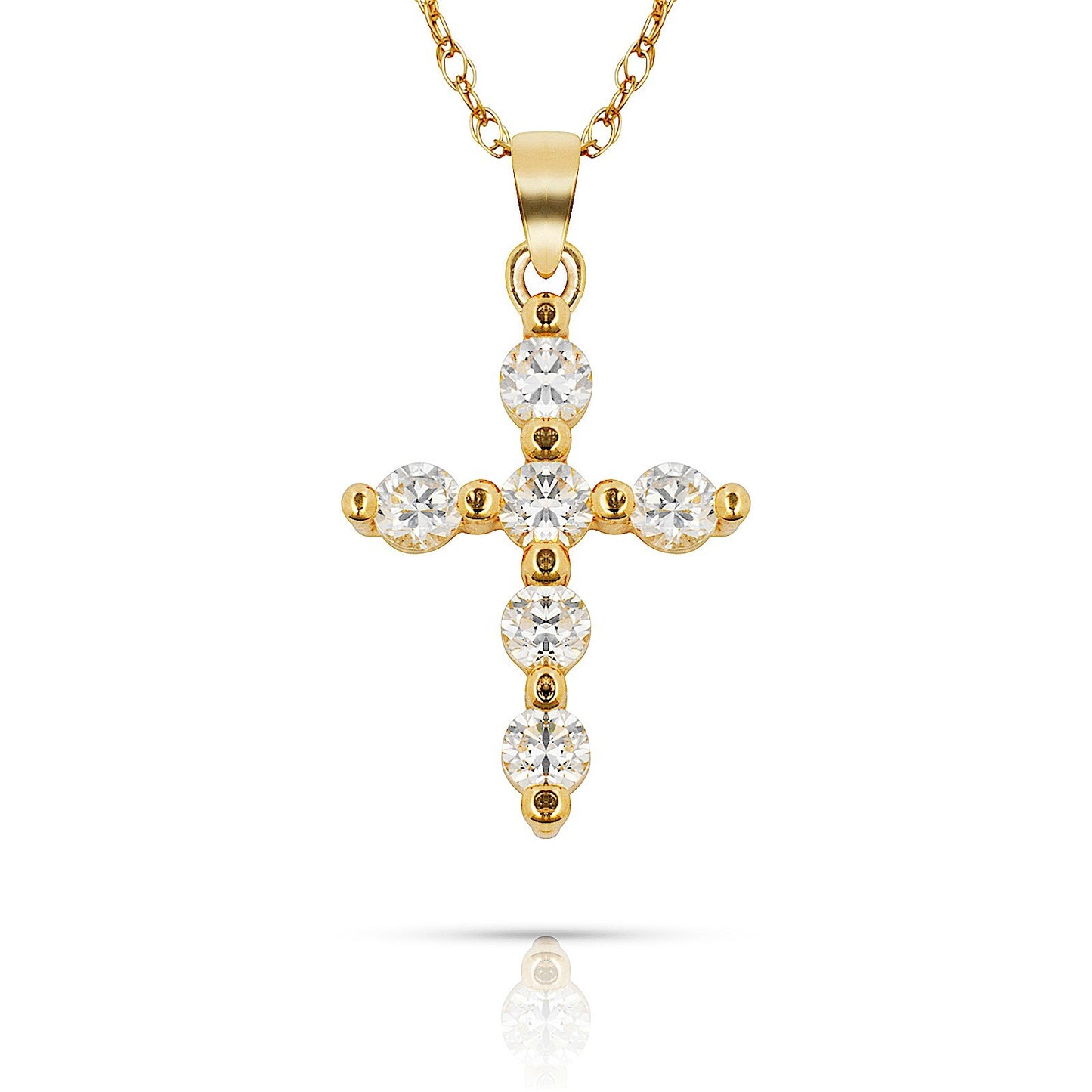 14k Yellow & White Gold CZ Cross Pendant For Women