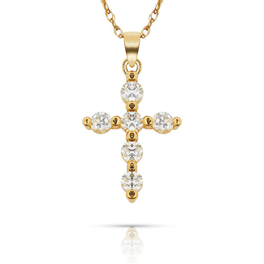 14k Yellow & White Gold CZ Cross Pendant For Women