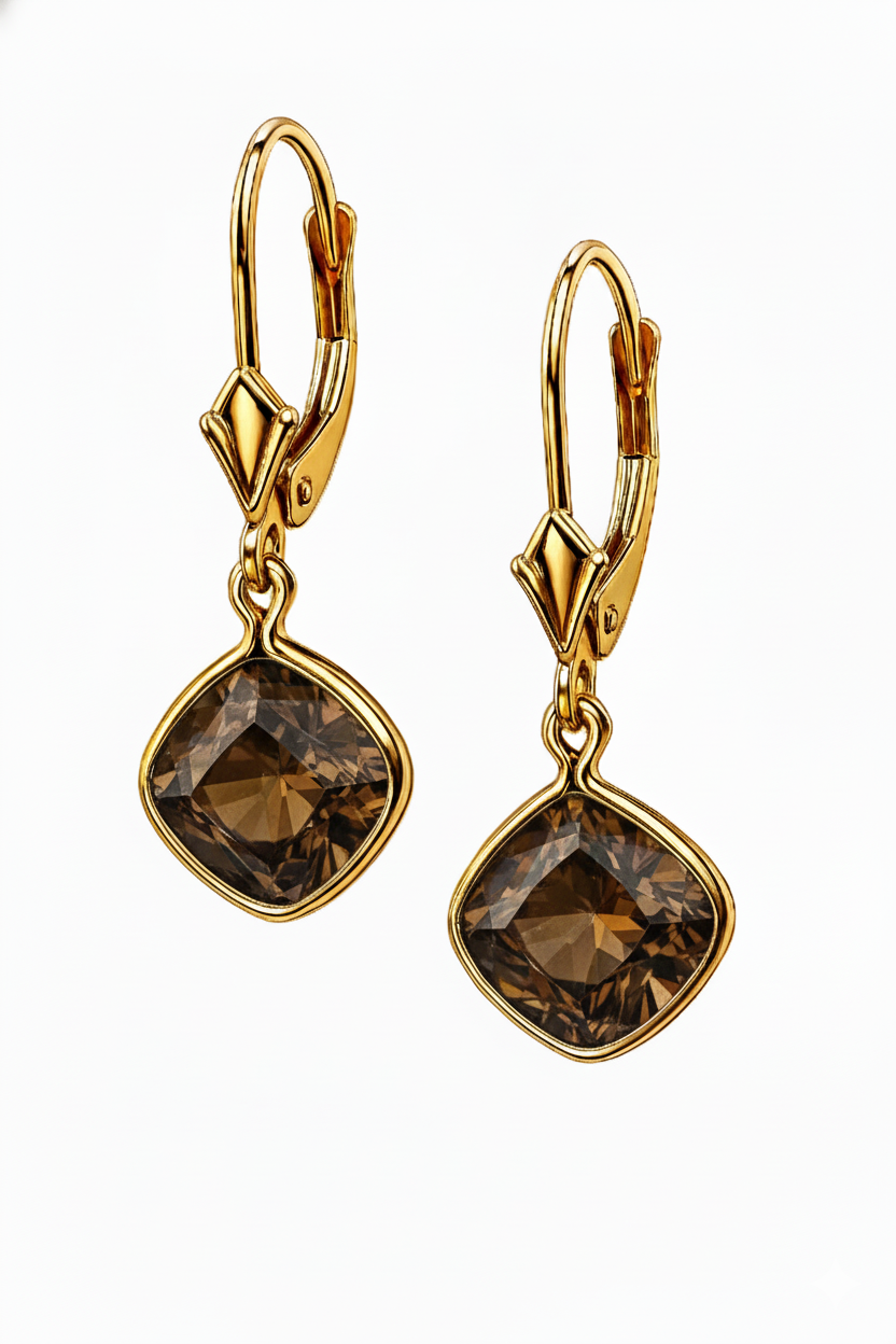 14K Yellow Gold CZ Circle Birthstone Drop Dangle Earrings High Quality