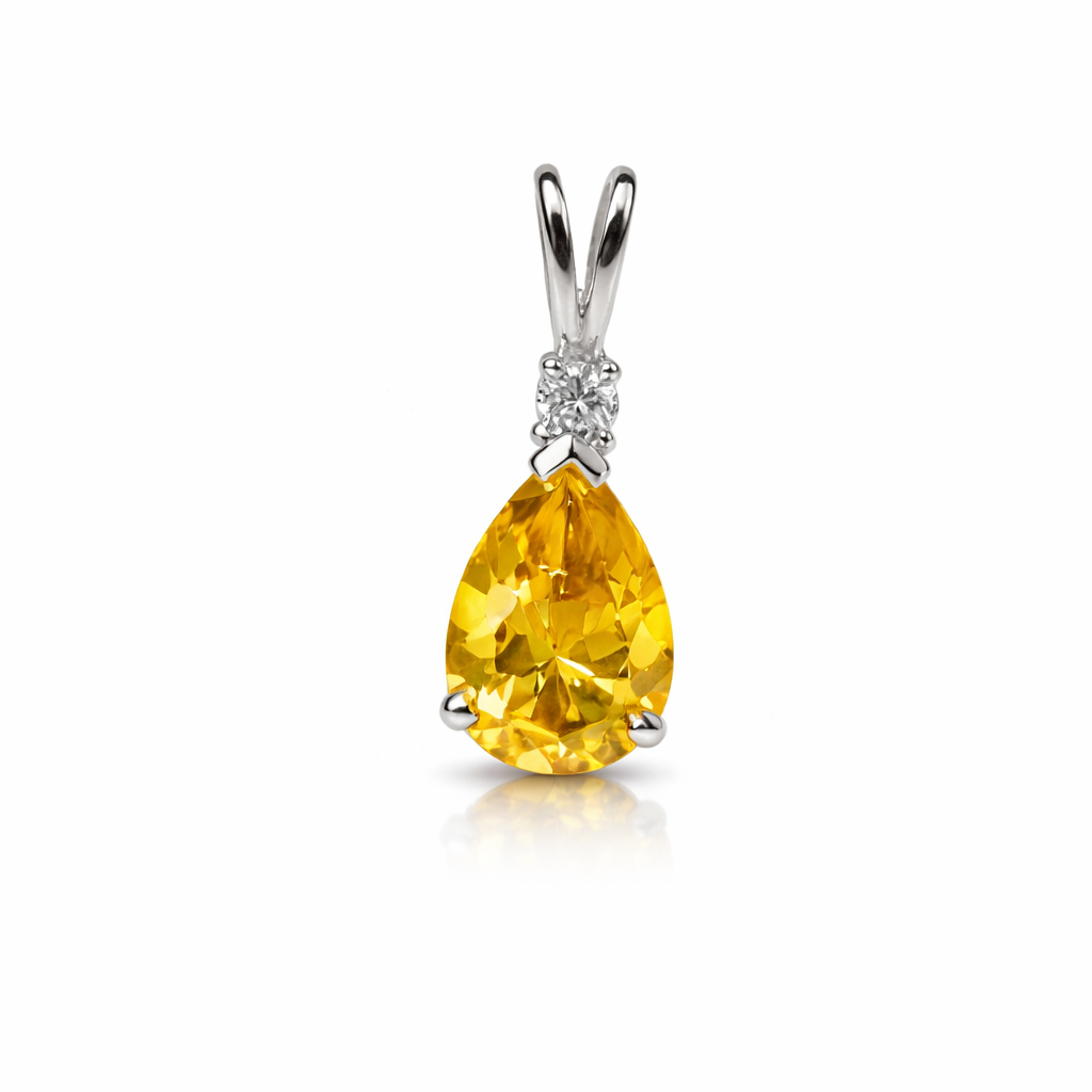 14k White Gold Pear CZ Birthstone Pendant