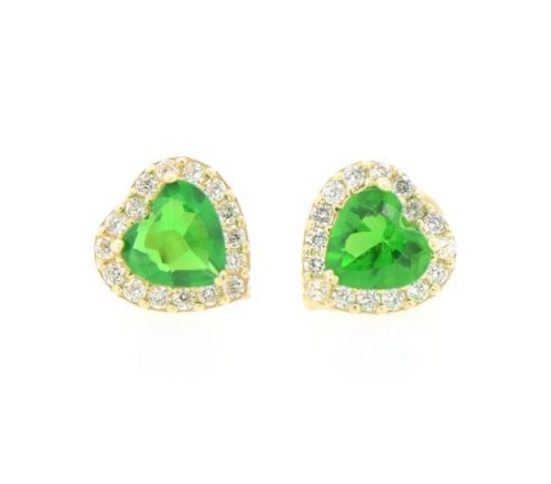 14K Yellow Gold Halo Heart CZ Stud Earrings Screw Back