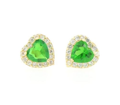 14K Yellow Gold Halo Heart CZ Stud Earrings Screw Back