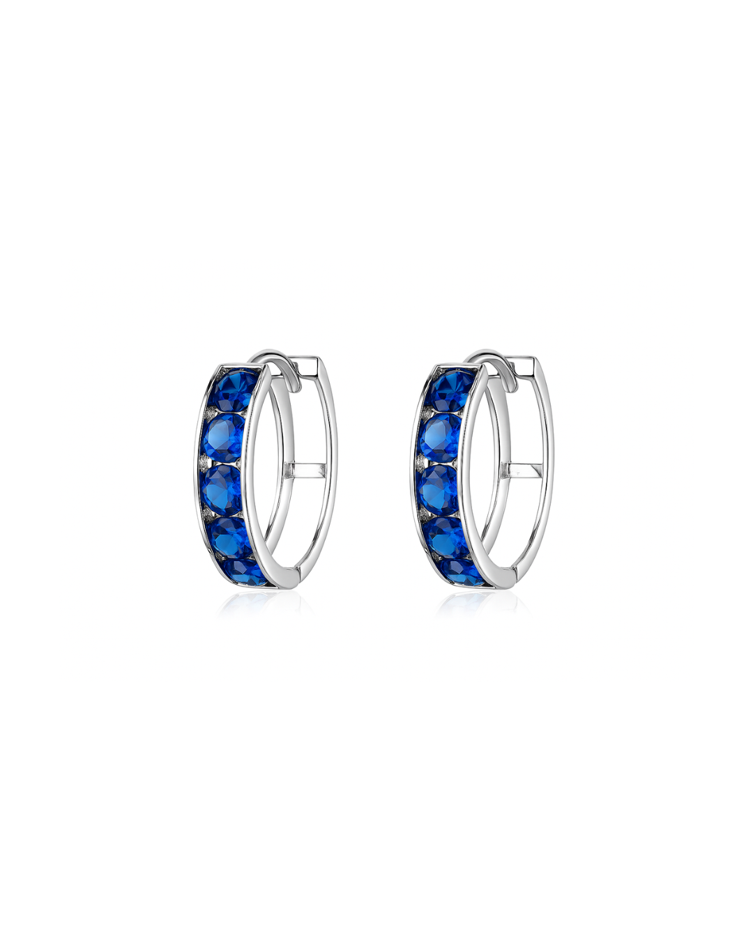 14k White Gold CZ Birthstones Huggie Earrings