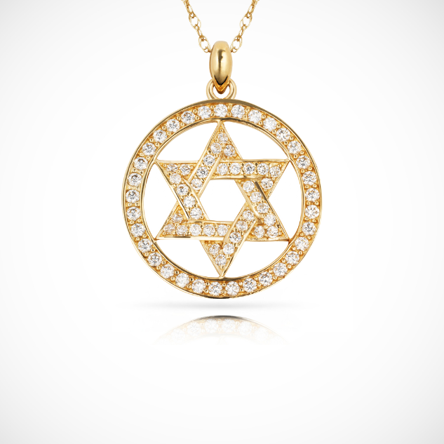 14K Yellow & White Gold Classic Jewish Star Pendant For Women
