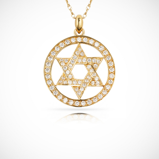 14K Yellow & White Gold Classic Jewish Star Pendant For Women