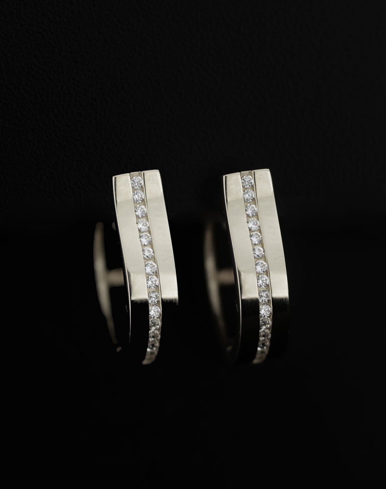 14k Yellow and White Gold One Row Channel Set Huggie Hoop Earrings