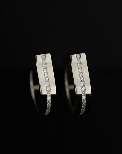 14k Yellow and White Gold One Row Channel Set Huggie Hoop Earrings