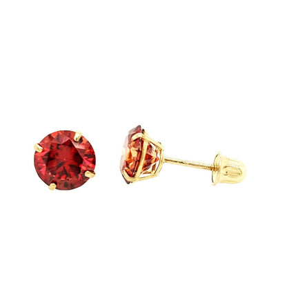 14K Gold GRA Certified D-VVS1 Round Garnet Moissanite Screw Back Studs Earrings