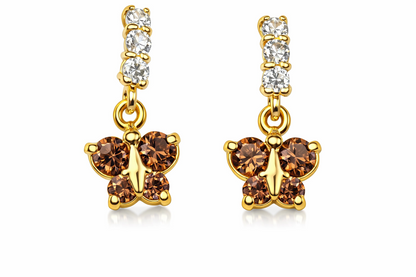 14K Yellow Gold Birthstone Butterfly Dangle Earrings