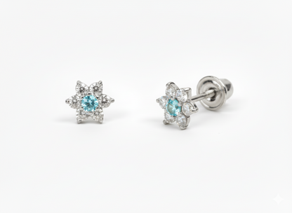 14K White Gold Classic Flower CZ  Stud Earrings for Women
