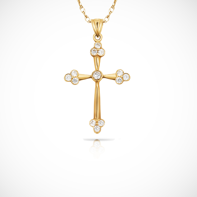 14K Yellow & White Gold Thomas Botonee Cathedral Cross Pendant For Women