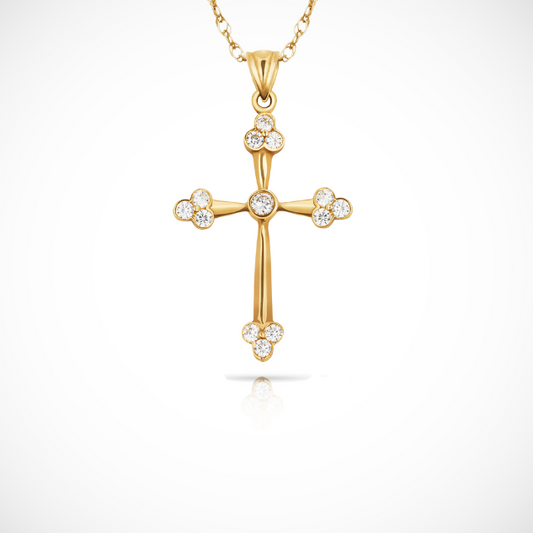 14K Yellow & White Gold Thomas Botonee Cathedral Cross Pendant For Women