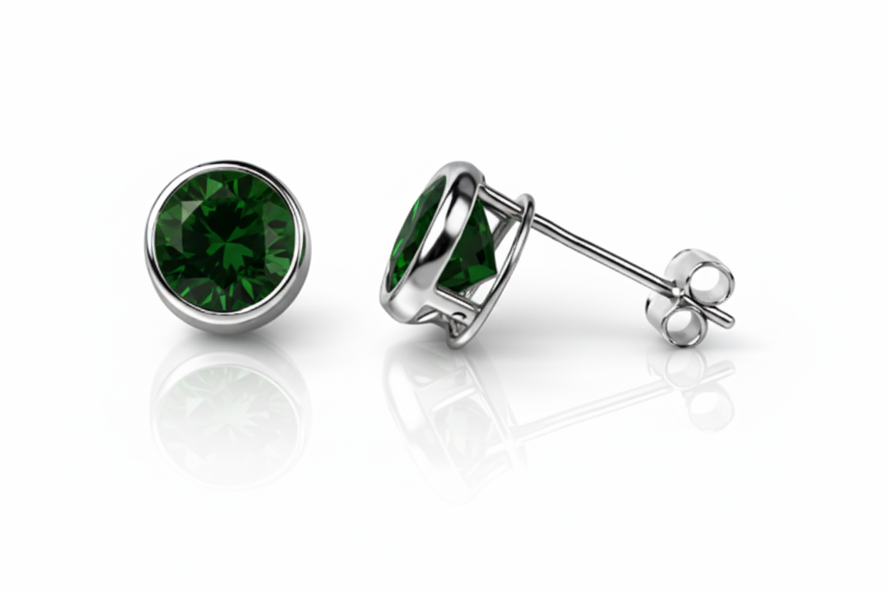14k Solid White Gold 6mm Round Birthstone Stud Earrings with Push Back