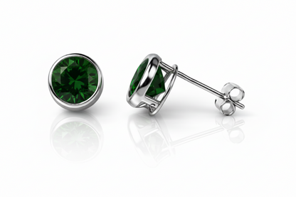 14k Solid White Gold 6mm Round Birthstone Stud Earrings with Push Back