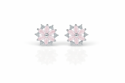 14K  White Gold Beautiful CZ Flower Stud Earrings for Women