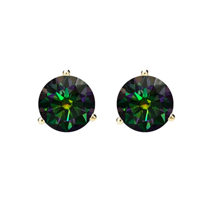 14K Gold GRA CertifiedD-VVS1 Rainbow Green Moissanite ScrewBack Stud Earrings