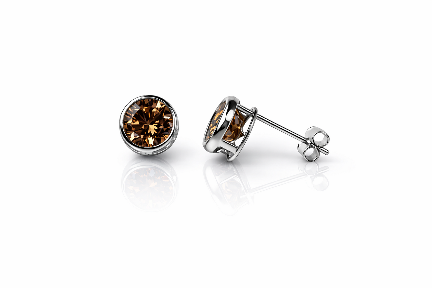 14k Solid White Gold 6mm Round Birthstone Stud Earrings with Push Back