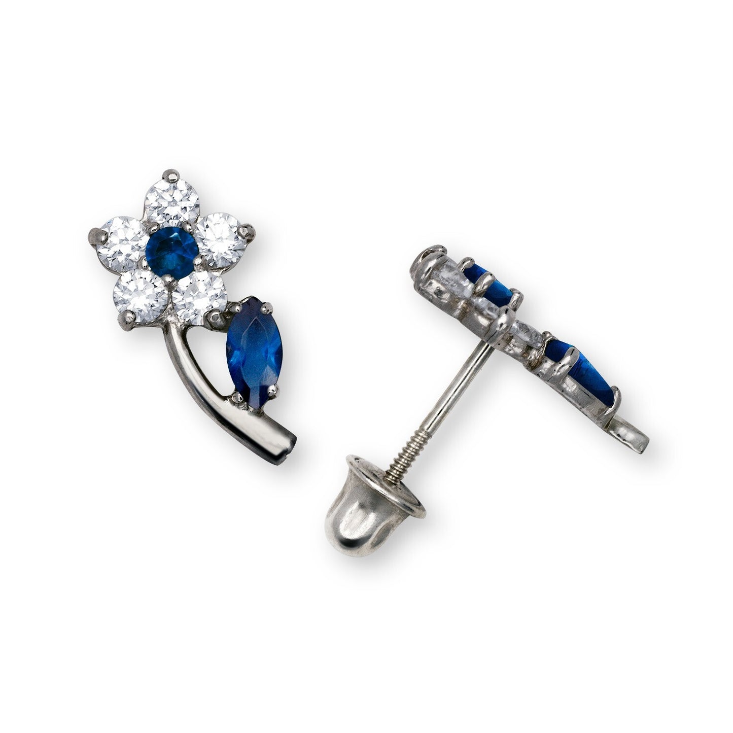 14K Yellow & White Gold Flower Shaped Beautiful Studs Earrings for Girls
