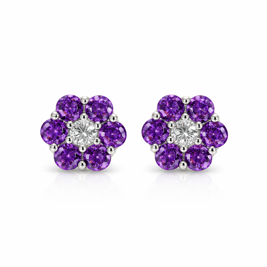 14k White Gold Flower Stud Earrings with Screw Back