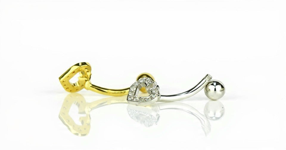 14k Yellow and White Gold Belly Button Heart Body Jewelry Piercing