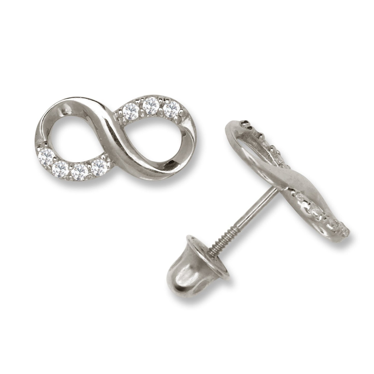 14K Yellow & White Gold Large Beautiful CZ Infinity Stud Earrings for Women