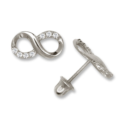 14K Yellow & White Gold Large Beautiful CZ Infinity Stud Earrings for Women