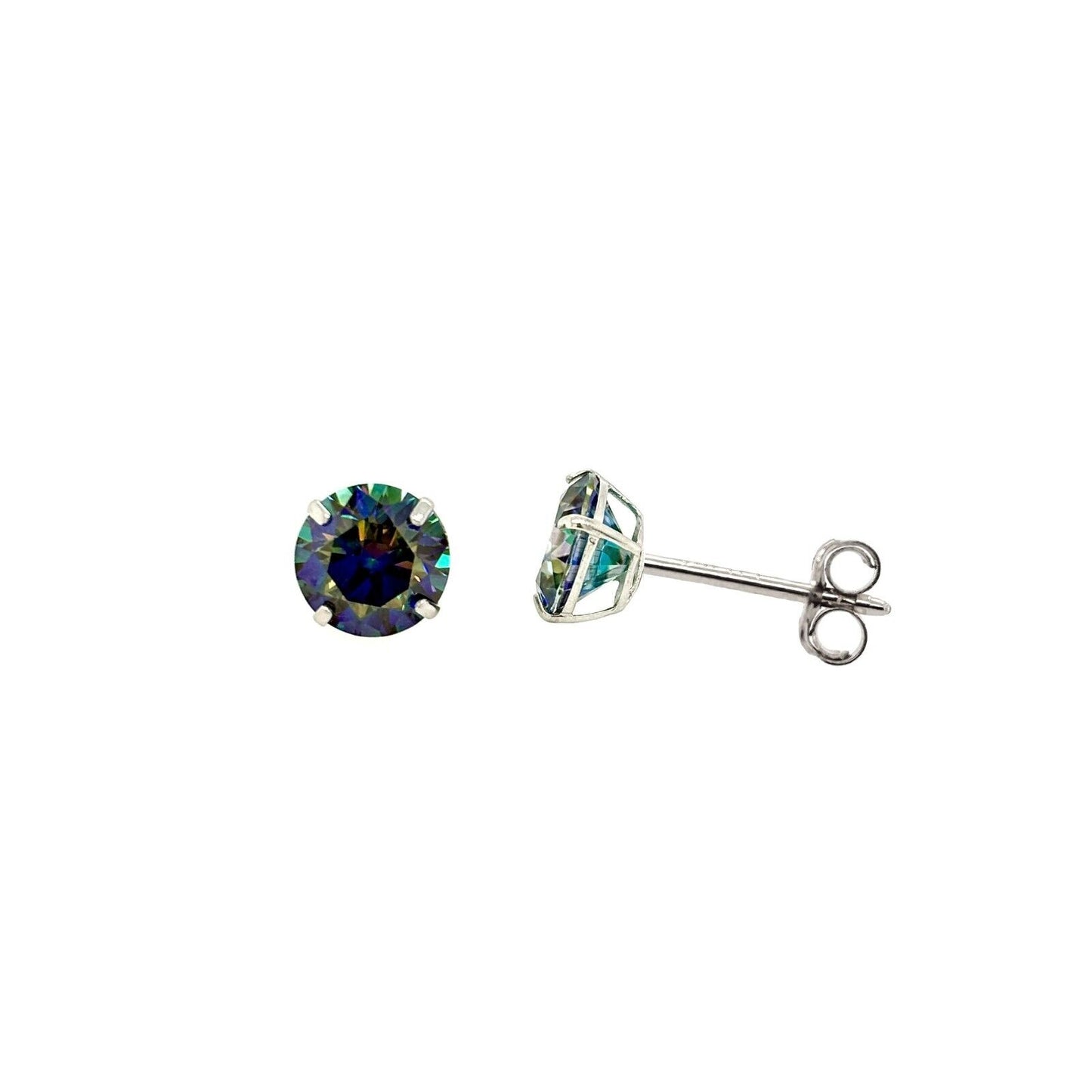 14K Gold GRA Certified D-VVS1 Rainbow Blue Moissanite Push Back Studs Earrings