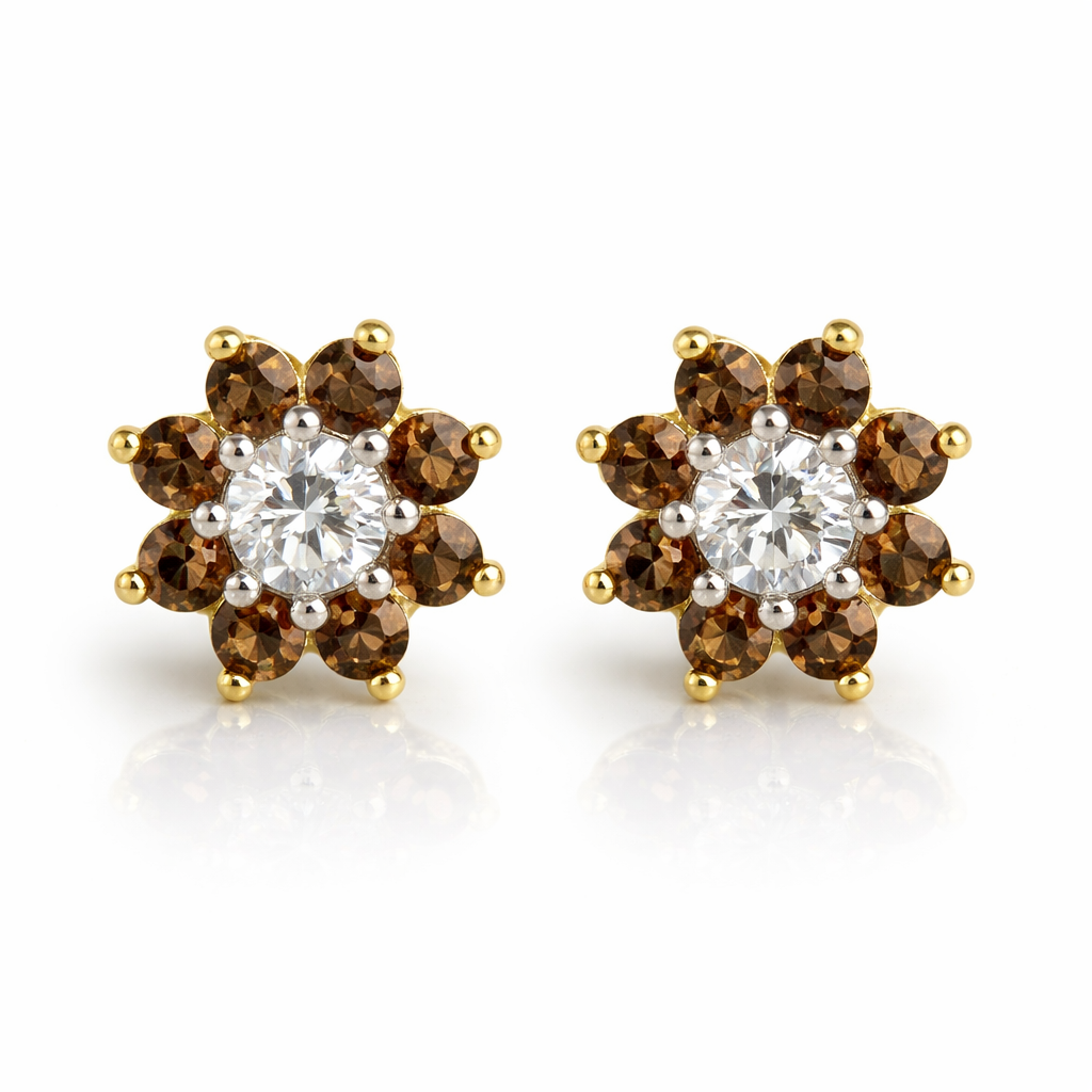 14k Yellow Gold Flower Stud Earrings with screw back
