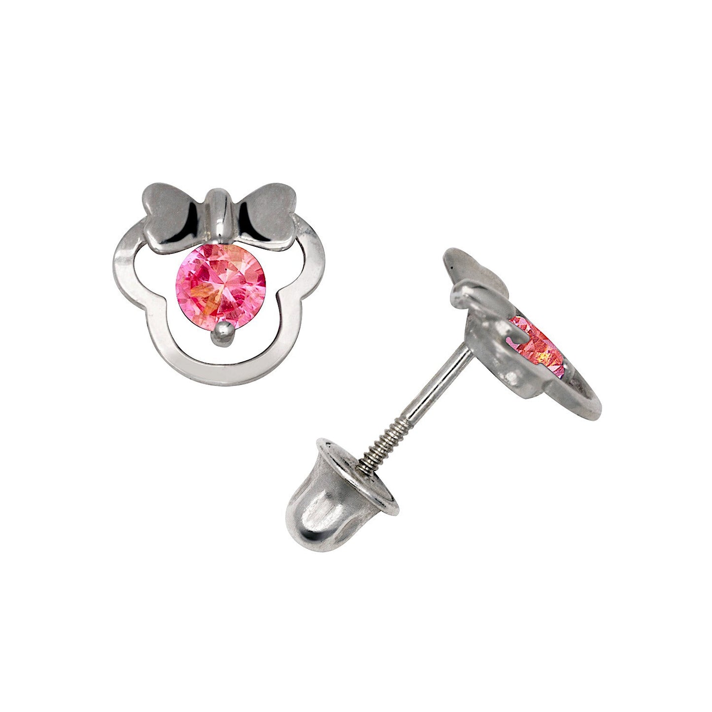 14K Yellow & White Gold Pretty Mouse with Bow Studs Earrings for Women