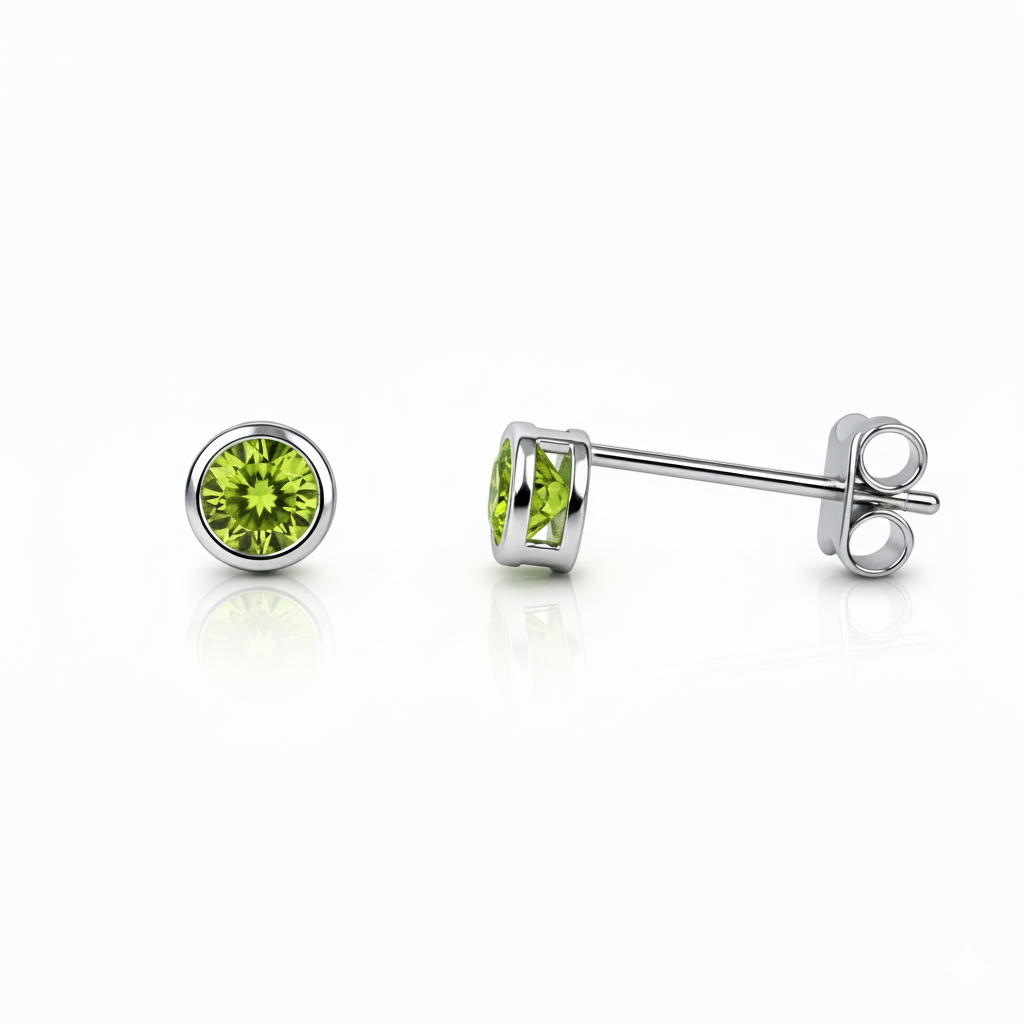 14K Round Bezel Set White Gold 3mm Birthstone Earrings