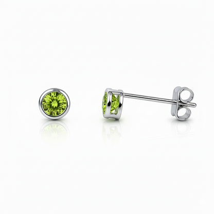 14K Round Bezel Set White Gold 3mm Birthstone Earrings