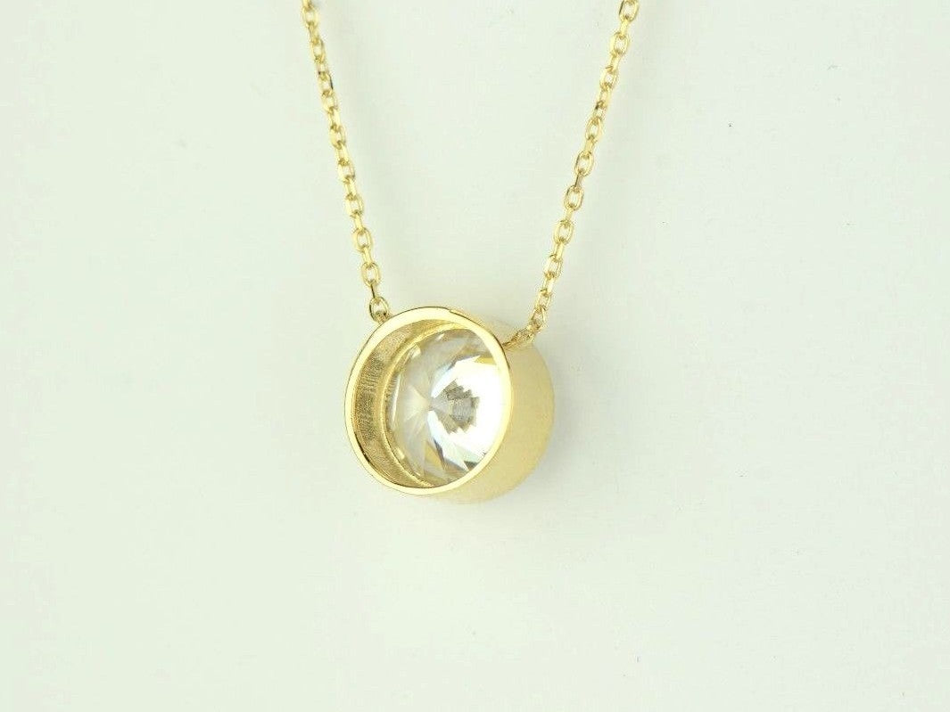 2ct Round Solitaire Pendant Necklace Bezel Set Chain 14K Yellow/White/Rose Gold