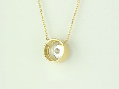 2ct Round Solitaire Pendant Necklace Bezel Set Chain 14K Yellow/White/Rose Gold