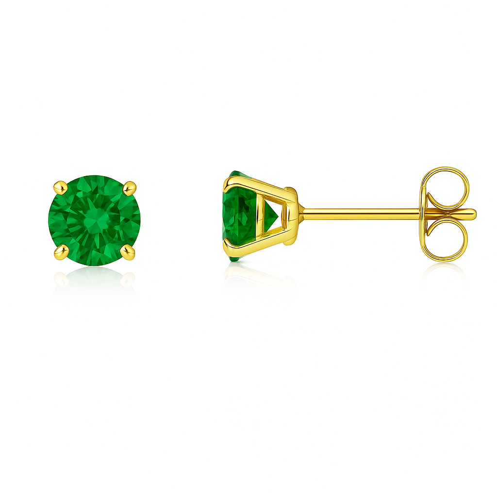14K Yellow Gold 4mm Round Shaped Birthstone Stud Push Back Earrings for Women
