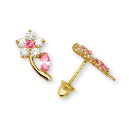 14K Yellow & White Gold Flower Shaped Beautiful Studs Earrings for Girls