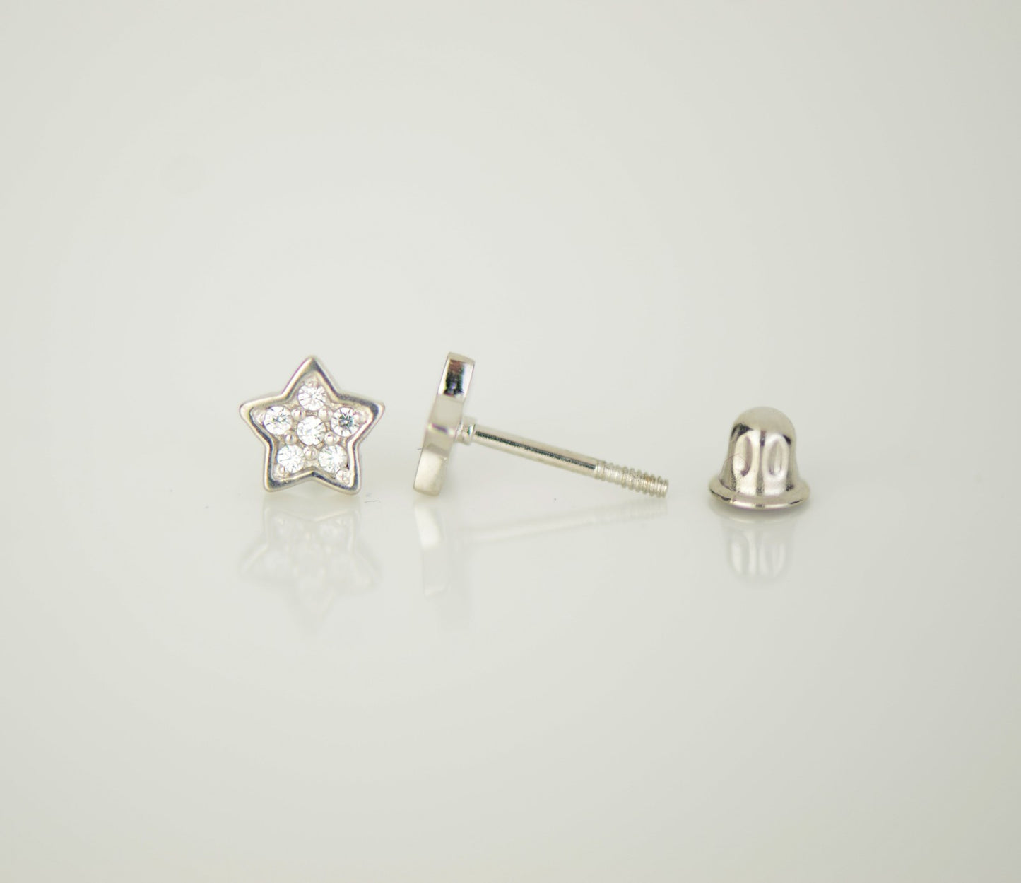 14k White Gold CZ Star Stud Earrings
