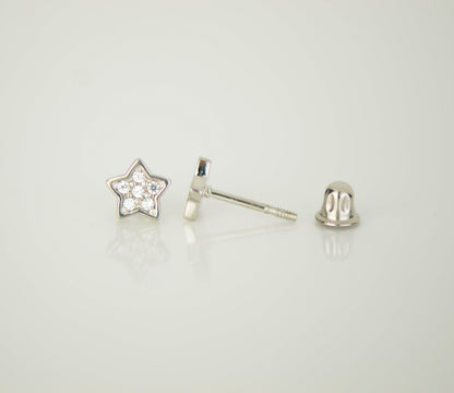 14k White Gold CZ Star Stud Earrings