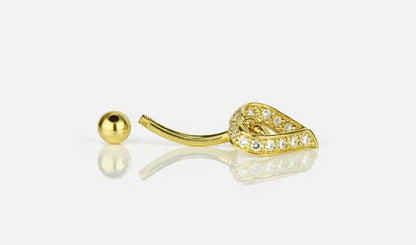 14k Yellow or White Gold Belly Button Heart Body Jewelry Piercing