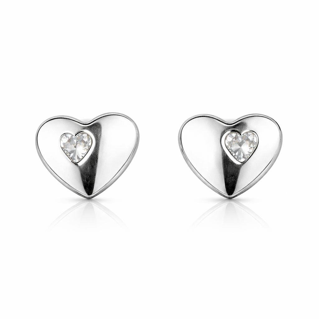 14K White or Yellow Gold Heart Shape CZ Stud Earrings