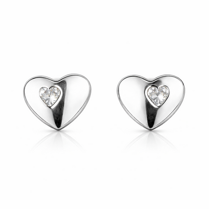 14K White or Yellow Gold Heart Shape CZ Stud Earrings