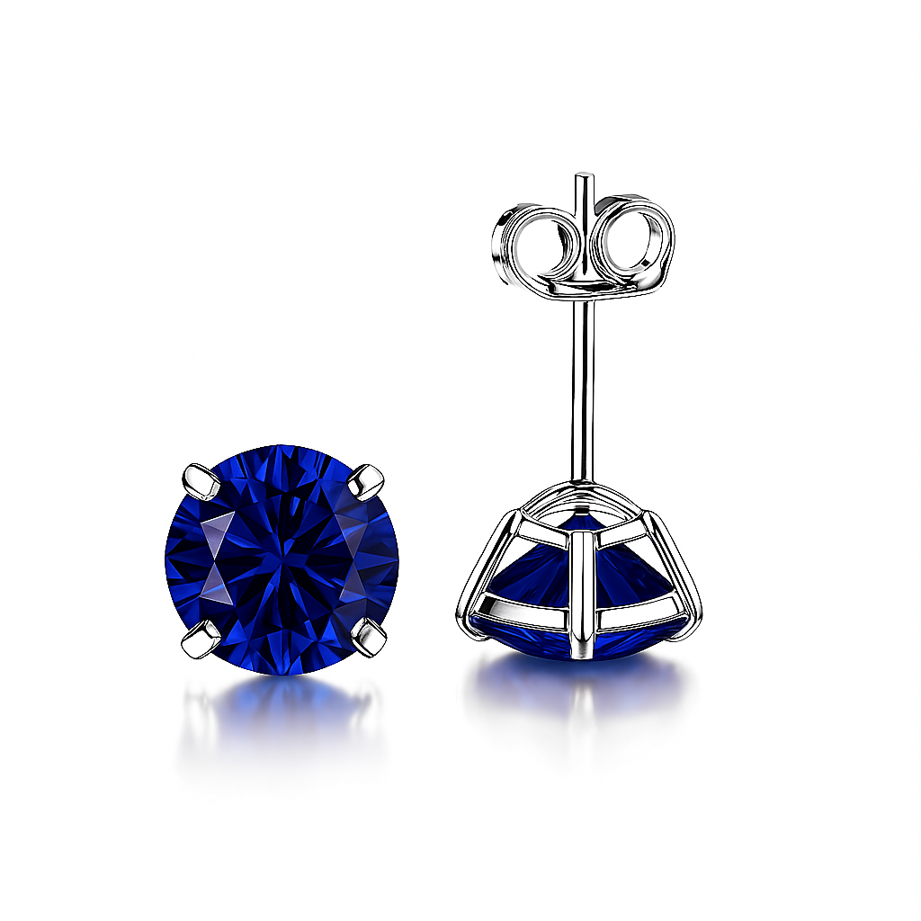 14K Solid White Gold 6mm Round Birthstone Stud Earrings with Push Back