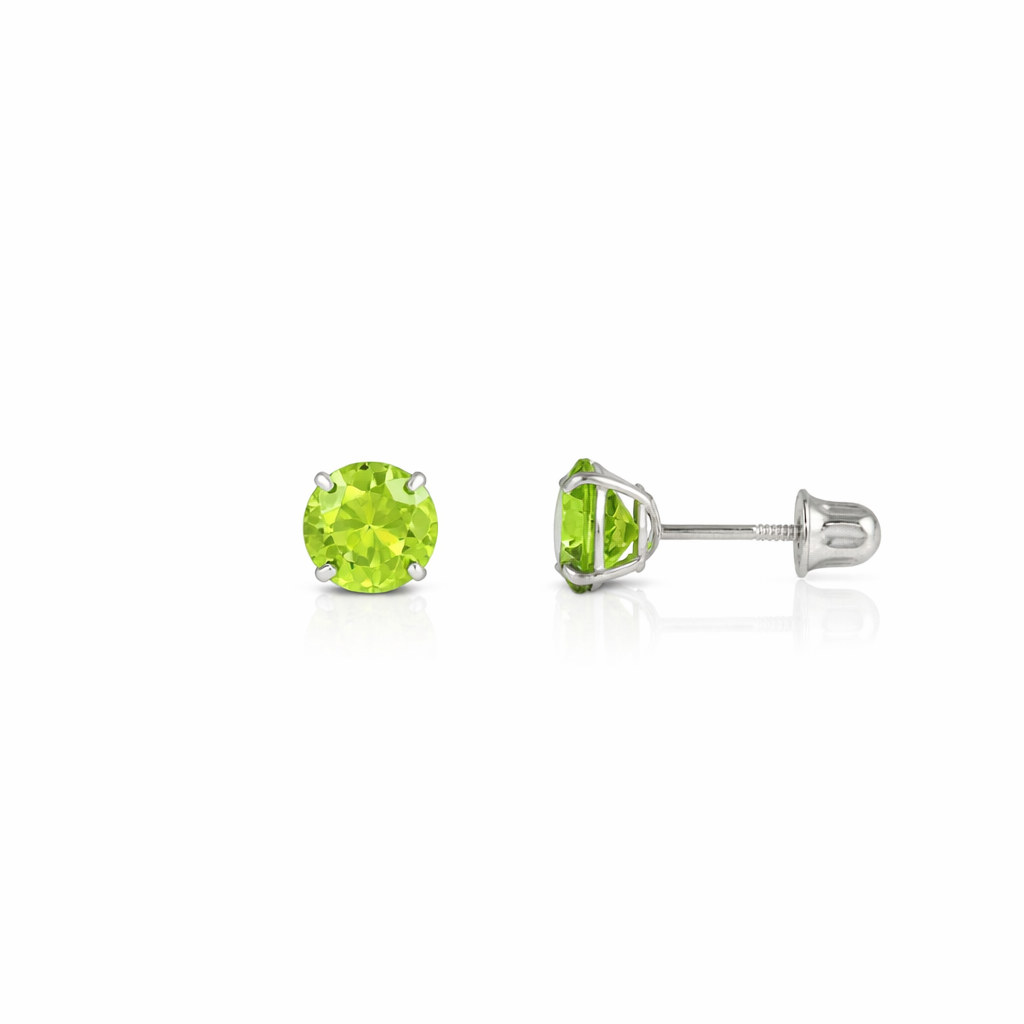 14K Solid White Gold 3mm Round Birthstone Stud Earrings with screw back