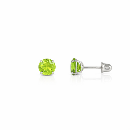 14K Solid White Gold 3mm Round Birthstone Stud Earrings with screw back