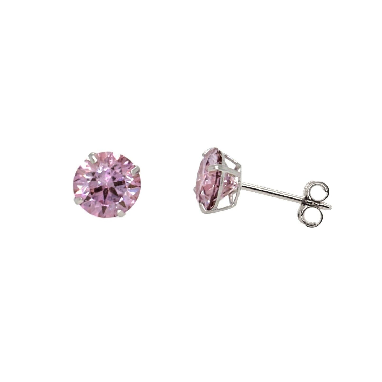 14K Gold GRA Certified D-VVS1 Round Pink Moissanite Push Back Studs Earrings